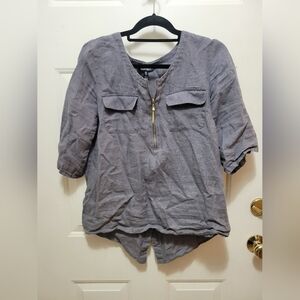 Ellen Tracy Charcoal Blouse with Gold Zipper, Size M